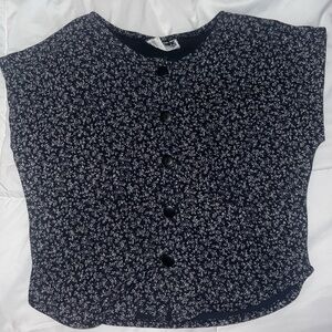 short sleeve navy floral button up top